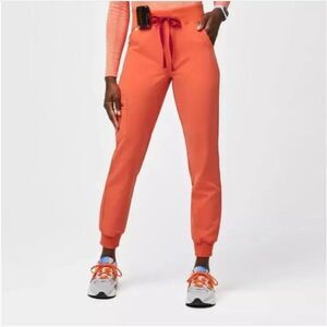 Limited Ed Figs Womens Zamora High Waisted Jogger Scrub Pants Sunset Orange  XS